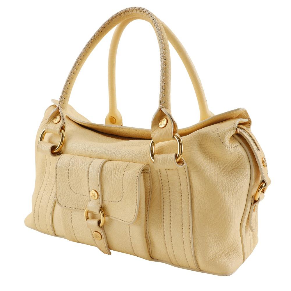 Celine Mini Boston Bag Tote Bag Triomphe Off White Leather Women Used