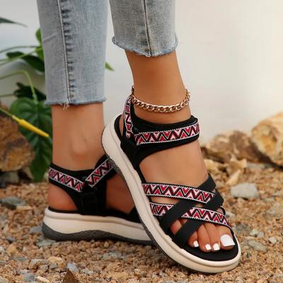 Горячие продажи женских сандалий 2024 года, летние туфли с открытым носком из ткани Totem, женские туфли на плоской подошве, большие размеры, однострочная пряжка, женская обувь