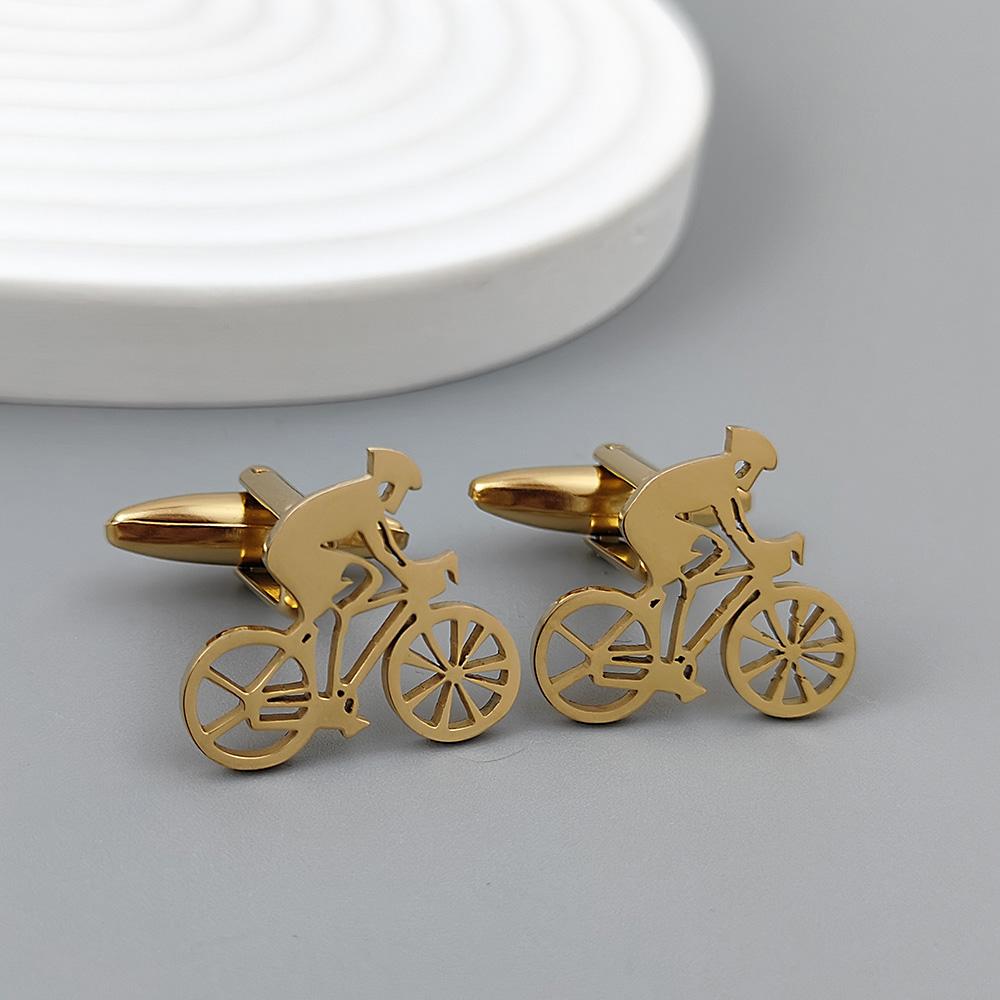 Bicycle racer gold-plated cufflinks, black stainless steel cuffs, men's shirt button accessories, business formal wear