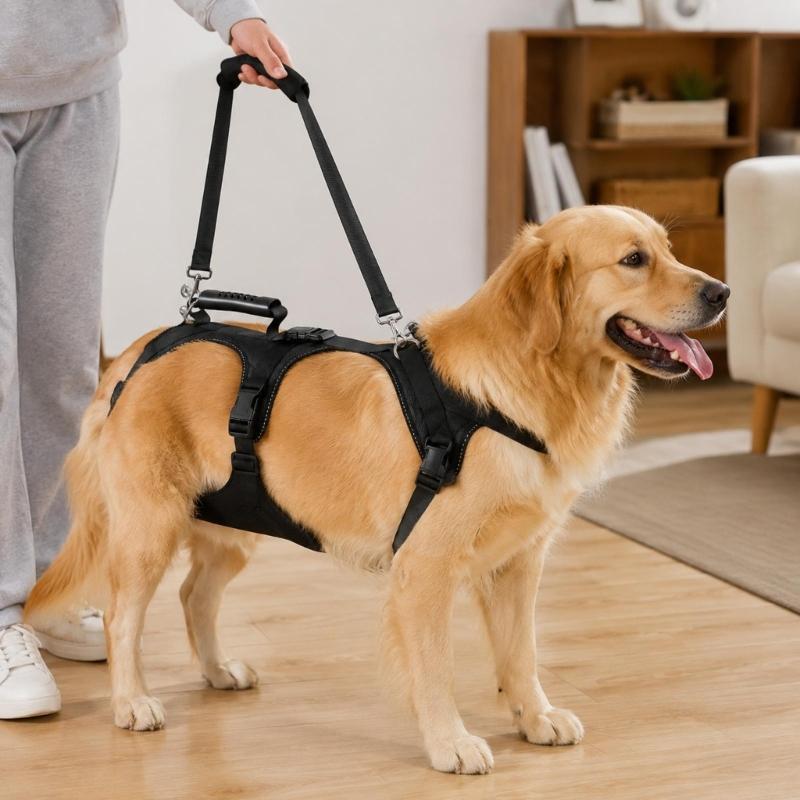 Two-Part Dog Support with Front Walking Section, Rear Support Section, and Side-Release Buckles for Daily Use