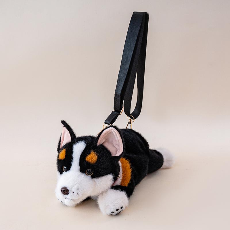 Realistic Corgi Dog Plush Crossbody Bag Cute Puppy Stuffed Animal Shoulder Purse Fluffy Handbag Casual Messenger Bag Fashion Gif