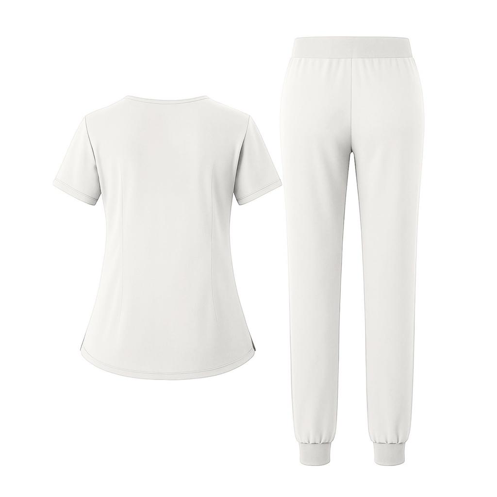 Women's Uniform Quick Drying Fabric Solid Color V-neck Zipper Pocket Short Sleeved Pants Set Caregiver Set