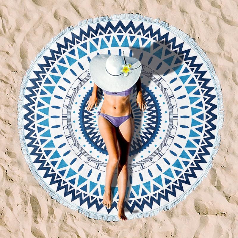 Ultrafine Microfiber Round Beach Towel Adults Quick Dry Digital Print With Fringe Trim Multipurpose Sand Mat Pool Travel Yoga Picnic