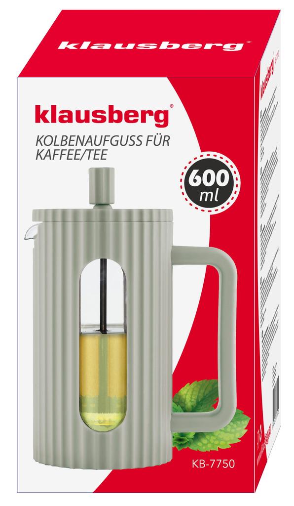 Zaparzacz do herbaty kawy szklany French Press 600 ml zielony KLAUSBERG KB-7750
