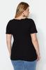 Women's Fashion New Big Size Blouse Stone Ribbed U-Neck Knitted T-Shirt