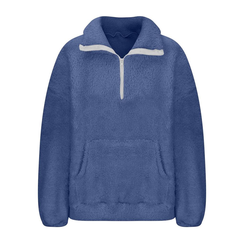 Женская плюшевая толстовка, женская модная повседневная толстая толстовка с капюшоном и карманом на молнии с длинными рукавами