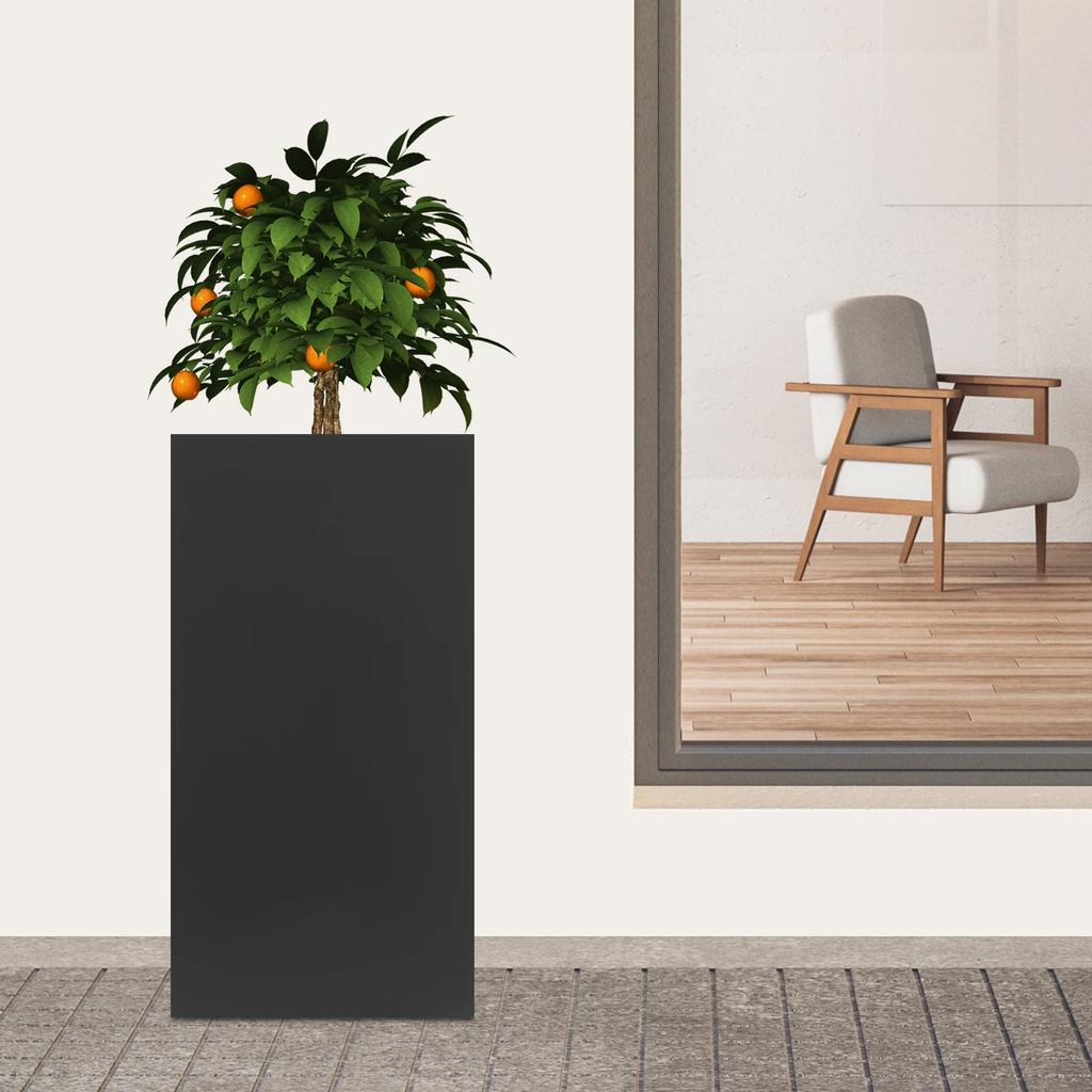 Большой металлический ящик для растений для уличного сада, 16x16x30 дюймов, черный, вертикальный, из оцинкованной стали, стоячий приподнятый садовый ящик для растений