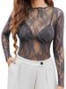 2024 European & American Style Lace Floral See-Through Long-Sleeve Women's Top