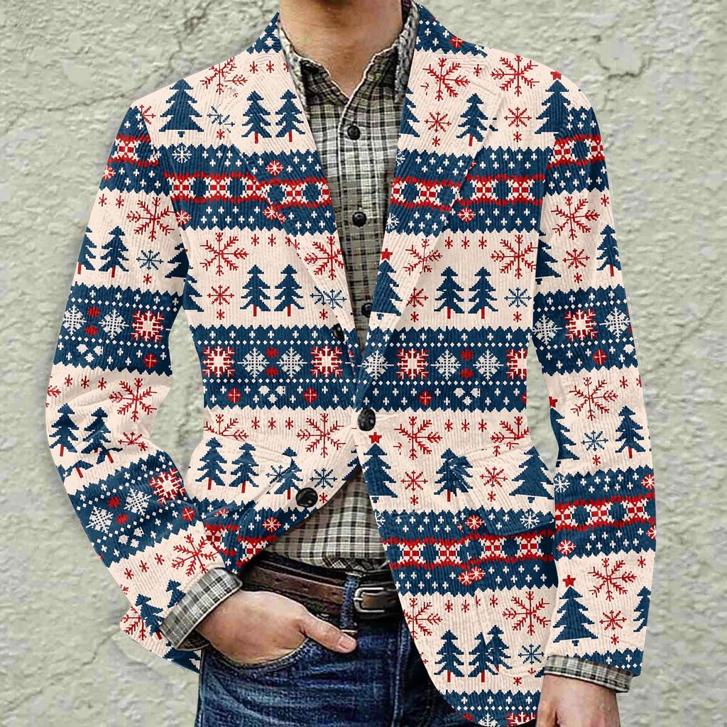 Men's Printed Corduroy Warm Pocket Suit Jacket Cardigan Men's Casual Suit