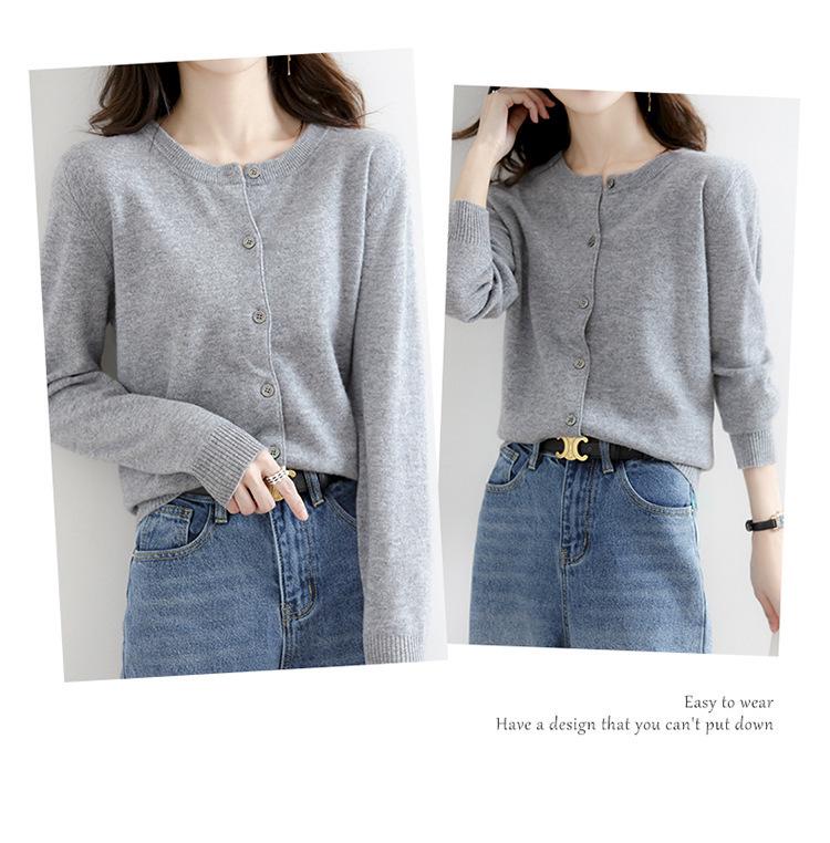 Женский универсальный кардиган свободного кроя на весну/осень 2025 года - Модный однотонный с круглым вырезом