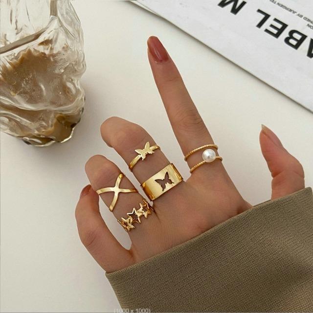 Fashion Jewelry Rings Set Gold Color Hollow Round Opening Women Finger Ring for Girl Lady Party Wedding Gifts