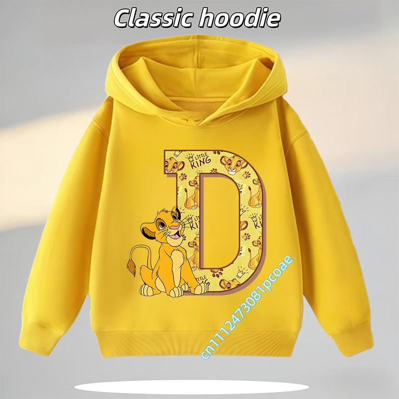 New boys, casual top,cartoon print, fall/winter pullover shirt model letter A-Z Lion King Simba children's hooded sweatshirt for