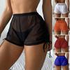 Women's Drawstring Swimwear Beach Shorts Mesh Bikini Cover Transparent Summer