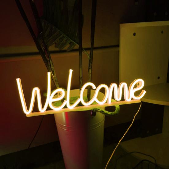 Добро пожаловать неоновая вывеска светодиодная лампа на батарейках креативная форма мерцание бесплатная декоративная прикроватная неоновая вывеска световой орнамент