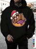 Men'S Hoodie with Lazy Bear Wearing Santa Hat And Holding Donut Print, Festive Holiday Pattern, Su