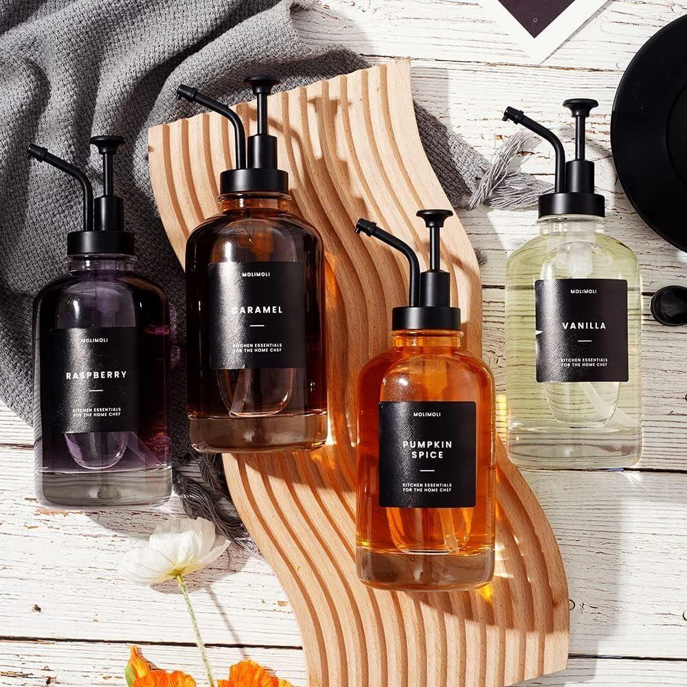 Upgraded Pump 16 Oz Coffee Syrup Dispenser Clear Glass Hand Soap Dispenser  Maple