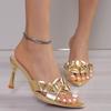 Fashion Women Rivets Slippers Pointed Toe High Heels Sandals Sexy Golden Silver White Party Slides Mules Casual Ladies Shoes
