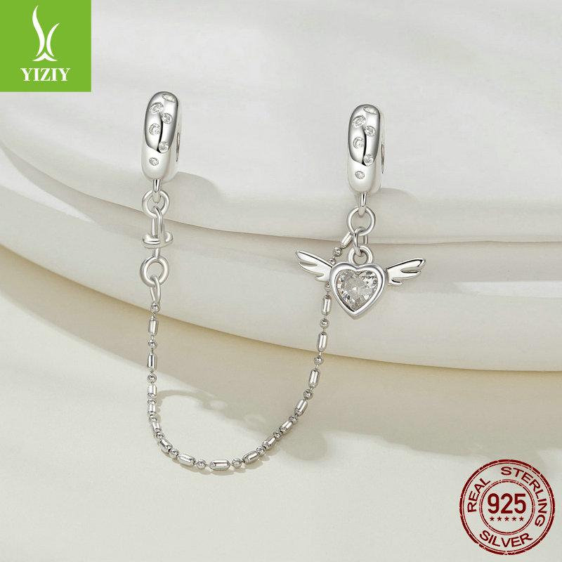 Love Wings Silicone Positioning Safety Chain, Simple Dream Wings 925 Sterling Silver Bracelet Beaded