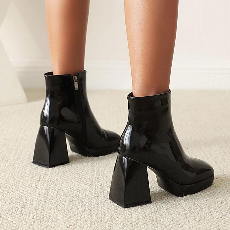 Женские ботильоны конфетного цвета, на заказ, с квадратным носком, из лакированной кожи, на высоком каблуке, ботильоны, женская обувь на платформе, зимние туфли-лодочки, ботинки WSH4986