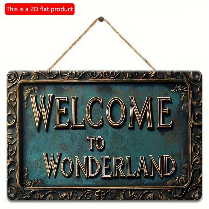 2D Flat Wooden Sign 30*20cm "Welcome To Wonderland" Vintage Wooden Sign Retro Wooden Wall Decor Ideal for Garage Porch Cafe Bar Indoor Outdoor Spaces