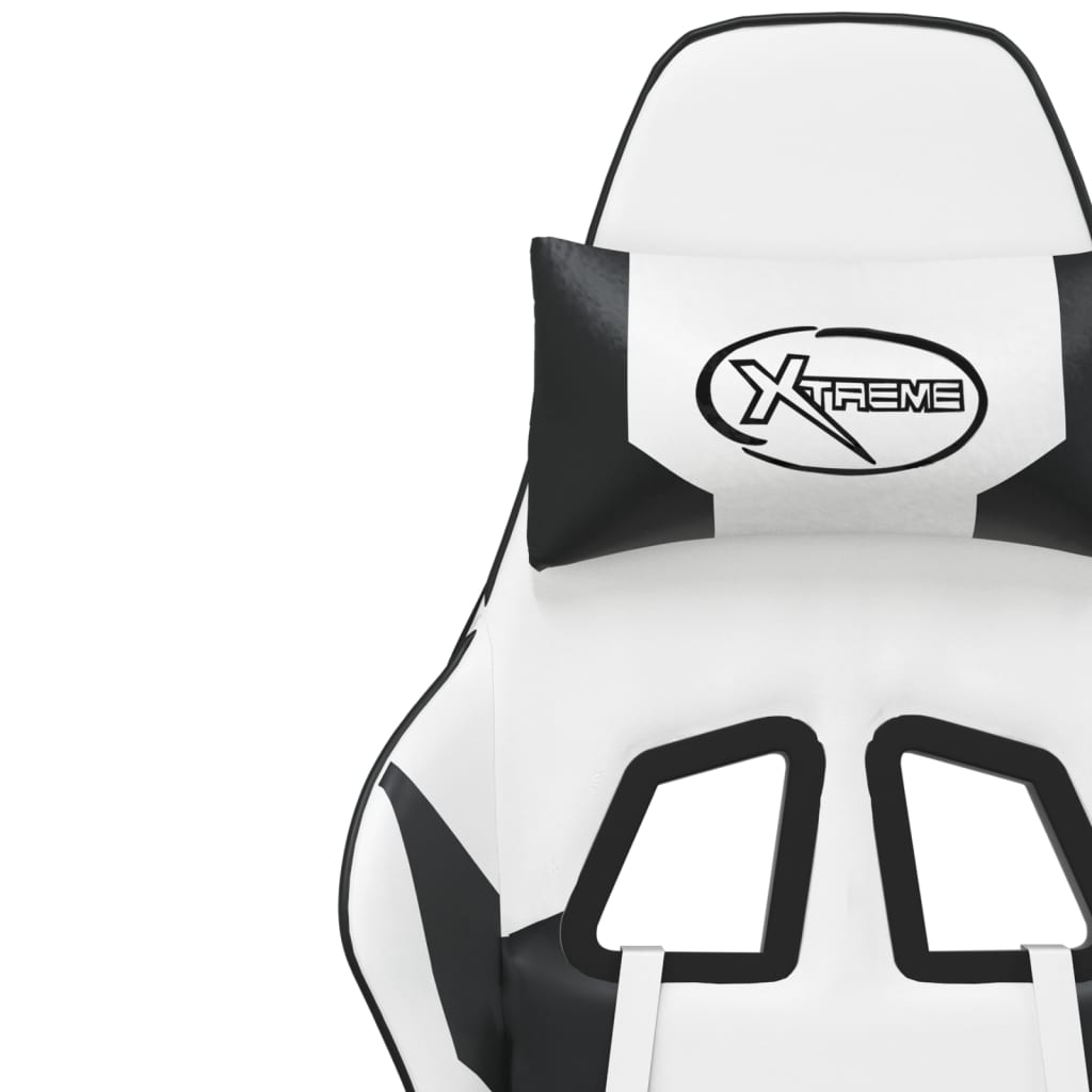 Gaming Chair with Footrest White and Black Faux Leather