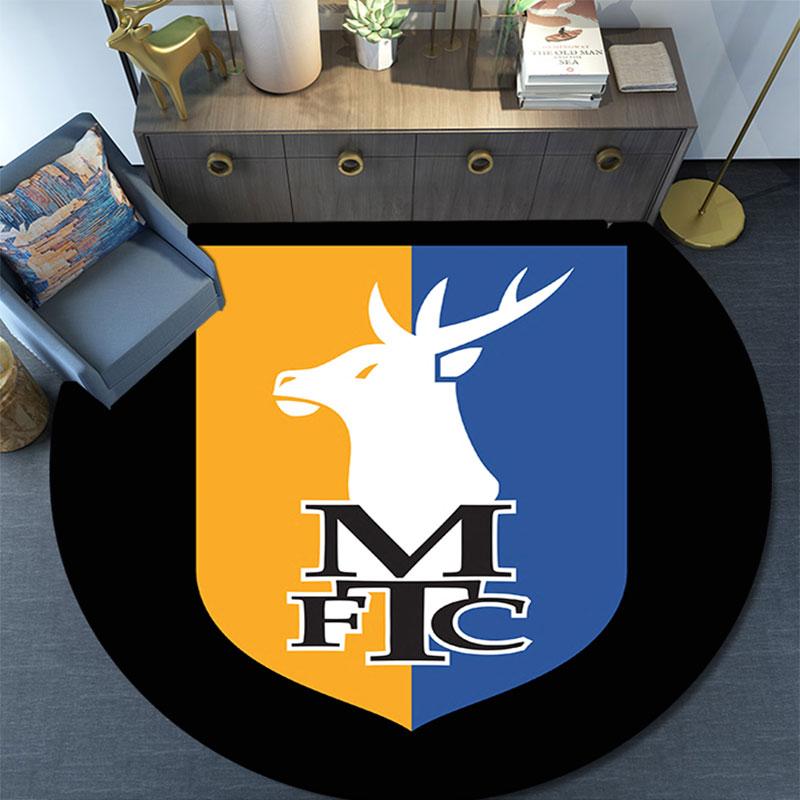 Mansfield Town FC Printed Round Rug, Non Slip Washable Circular Carpet For Living Room Bedroom Playroom, Sports Fan Decor, Holiday Birthday Gift