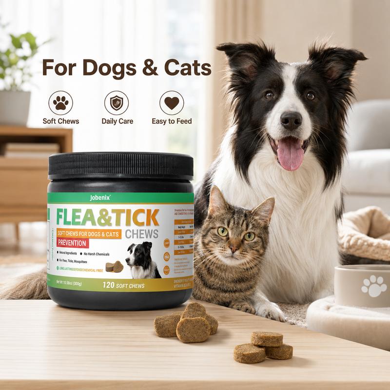 Flea & Tick Soft Chews for Dogs and Cats Skin & Coat Health Support Pet Nutritional Supplement 120 Chews