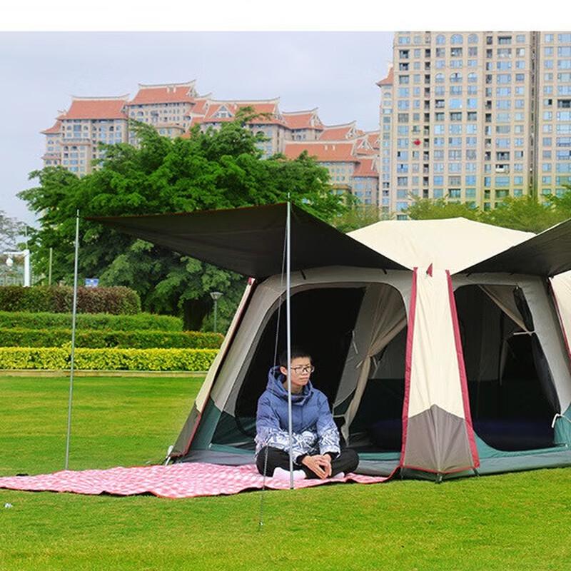 OEING Automatic Aluminum Pole 2-Room 1-Hall Double-Layer Camping Tent