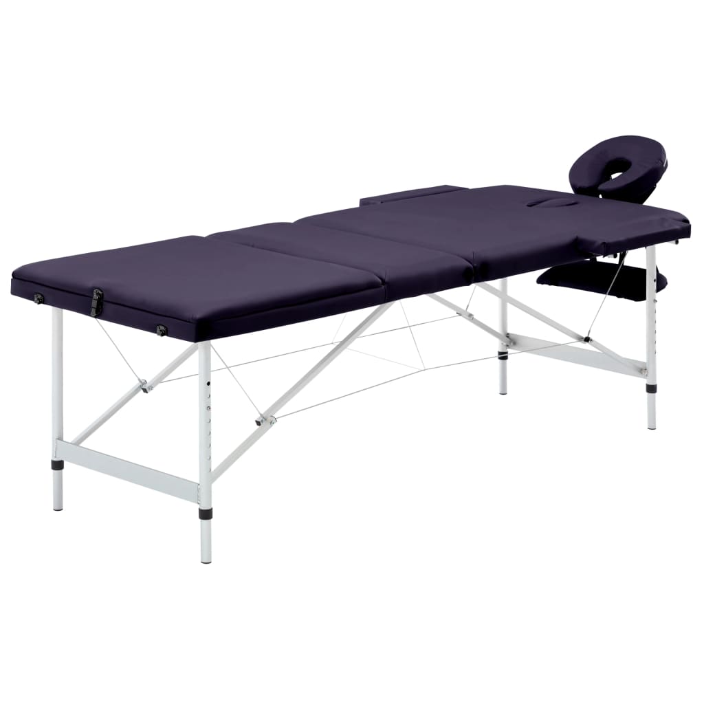 Folding 3 Zone Massage Table with Aluminum Frame Purple