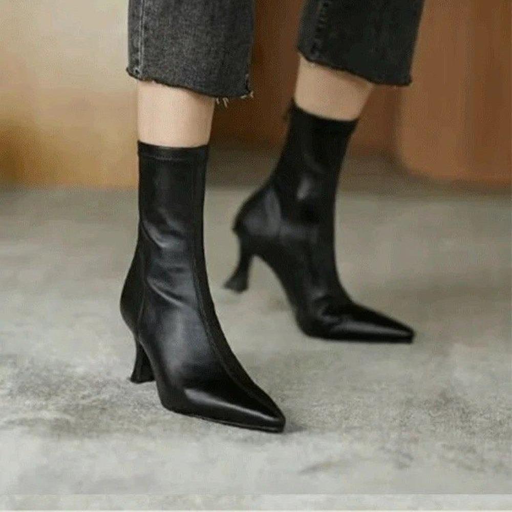 Winter Street Style Pointed Toe Knee-High Boots Women Low Heels Shoes Female Long Booties Women Shoes De Mujer