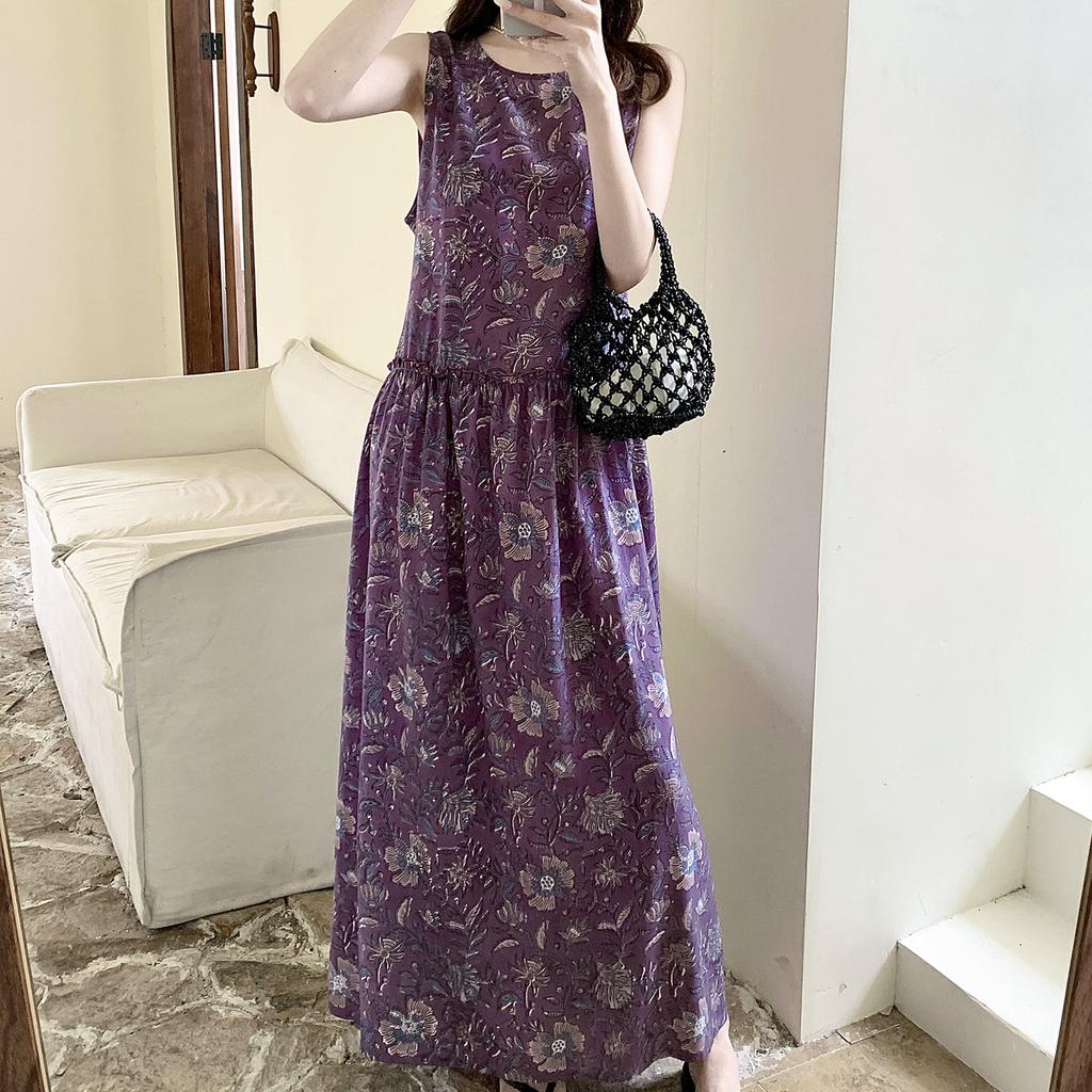 Summer sleeveless polka dot nightdress women's summer cotton silk long dress can be worn outside casual loungewear yellow high-end dress