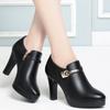 Comfort Deep Mouth Solid Single Shoes  Spring  Autumn New Thick Heel Fashion All-match Pointed Side Zipper Leather Shoes
