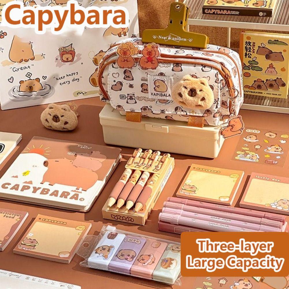 Сумка-пенал для канцелярии Капибара Трехслойный пенал Креативный пенал для ручек Мальчики/Девочки