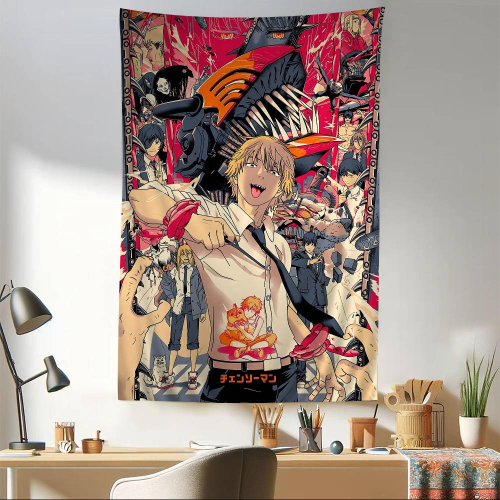 Anime CChainsaw Man Tapestry Art Printing Japanese Wall Tapestry Anime Wall Hanging Home Decor