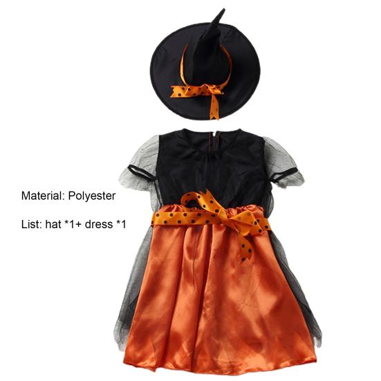 1 комплект, костюм для малышей с короткими рукавами, улучшающий атмосферу, полиэстер, платье для Хэллоуина для маленьких девочек с комплектом шляпы ведьмы для вечеринки