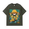 275 GSM Washed T-shirts 100% Cotton Demon Slayer V100 Zenitsu Print Unisex Heavy Cotton T Shirt