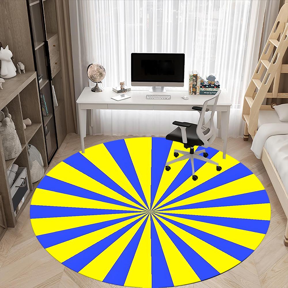 1pc Blue Yellow Stripes Chair Carpet for Office, Round Polyester Mat, Indoor Decor for Office, Washable Non-slip Carpet yy251219123