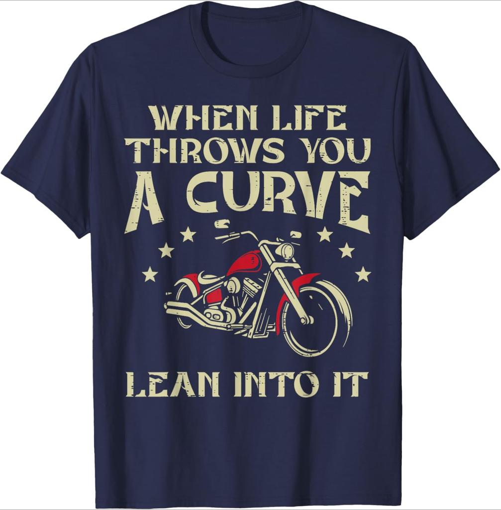 Biker When Life Throws You A Curve Motorcycle pattern design100 cotton Oneck short sleeve casual printed Unisexs Tshirt