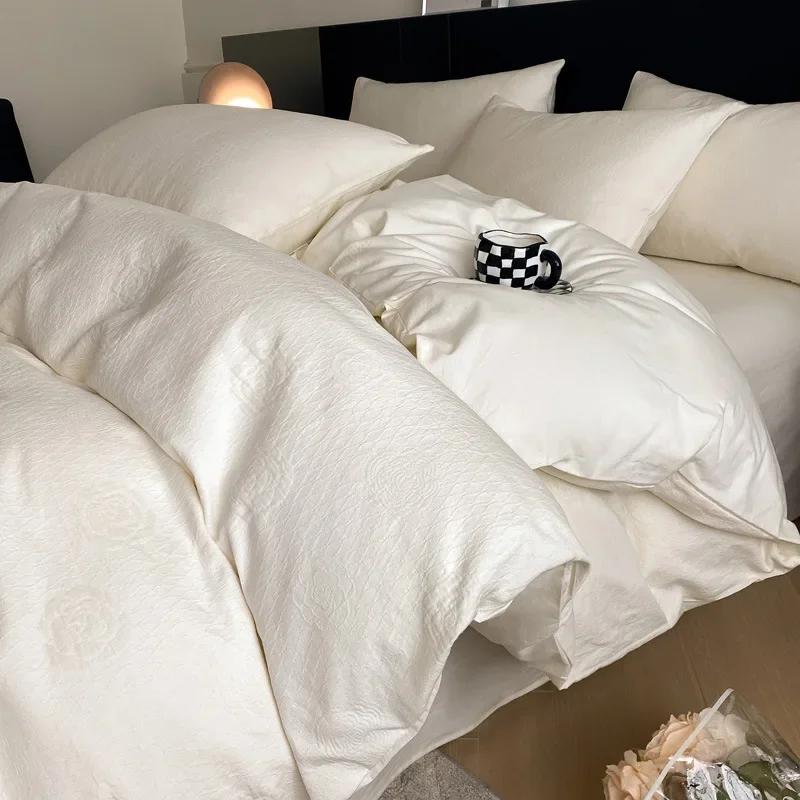 Легкий Роскошный Мягкий Плотный 100% Хлопок Комплекты Простыней Сатин Жаккард Шелковистый Постельный Комплект на Сезоны Односпальная Двуспальная Кровать Комфортный Комплект