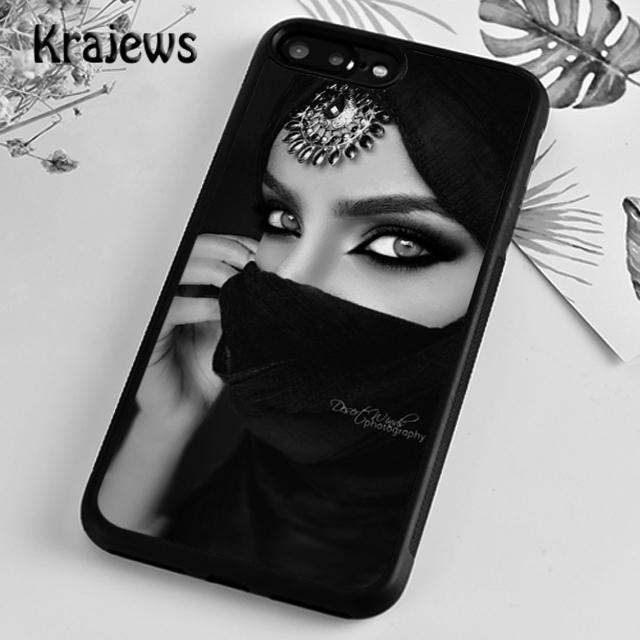 Krajews Luxury Woman Crown Hijab Face Muslim Islamic Gril Eyes Phone Case For iPhone 17 Air 16 15 14 plus 11 12 13 pro max Funda