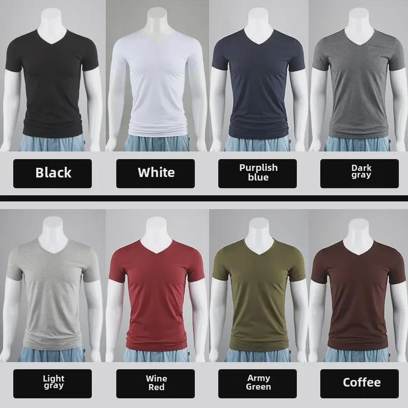 Мужская облегающая хлопковая футболка с V-образным вырезом и коротким рукавом, черная