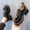 British Women Leather Shoes Lace-up Block Heel Platform Shoe Casual Loafers Autumn Thin Shoes Luxury Patent Leather Heels Lolita