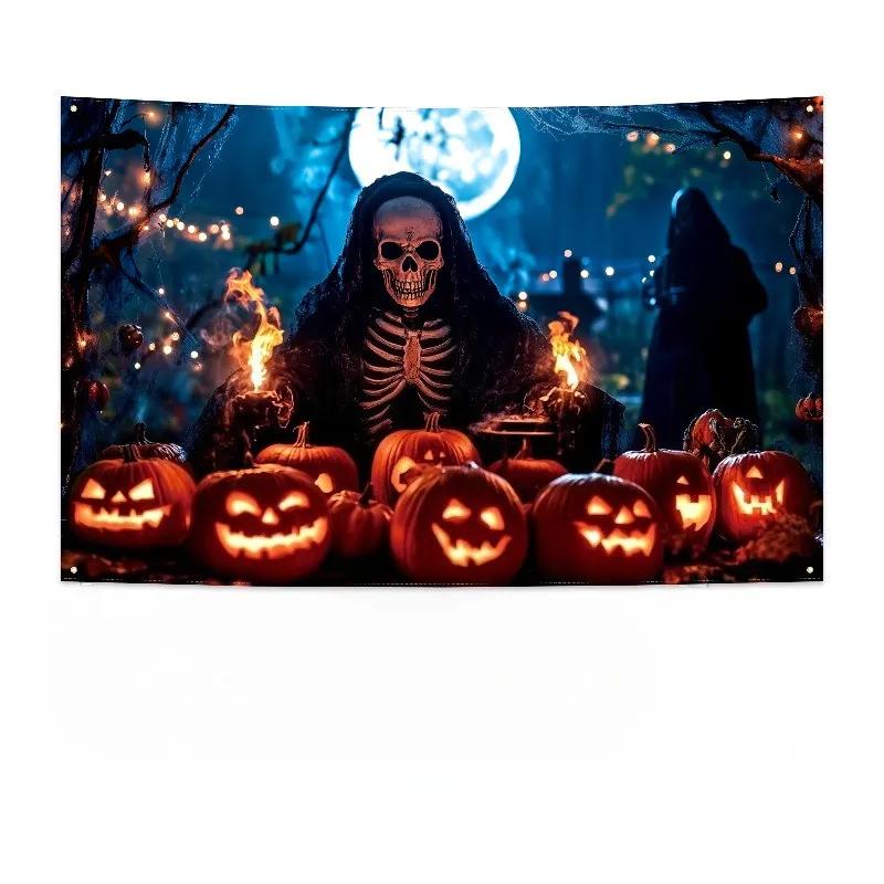 Custom 180x115cm Halloween Banner 100D Polyester Digital Print Background Cloth