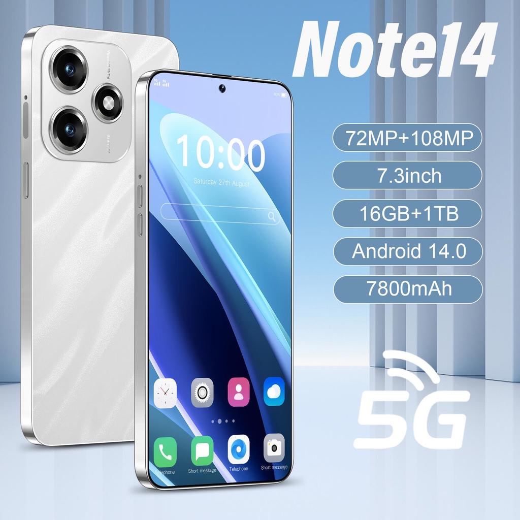 Новый Note14 7,3" Большой экран 16 ГБ + 1 ТБ Умный мобильный телефон