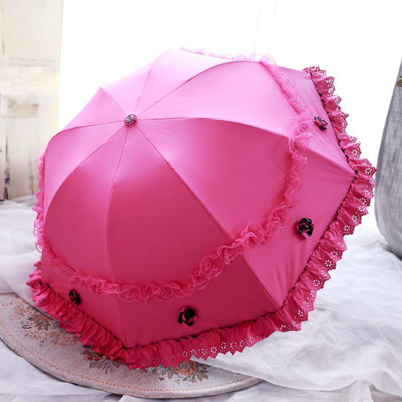 Lace Flower Women Sun Parasol Sunscreen Portable Compact Black Coating Anti UV Rain Umbrella Girl Princess Sunshades Vintage