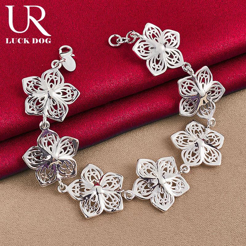 925 Sterling Silver Seven Flower Bracelet Fashion Jewelry