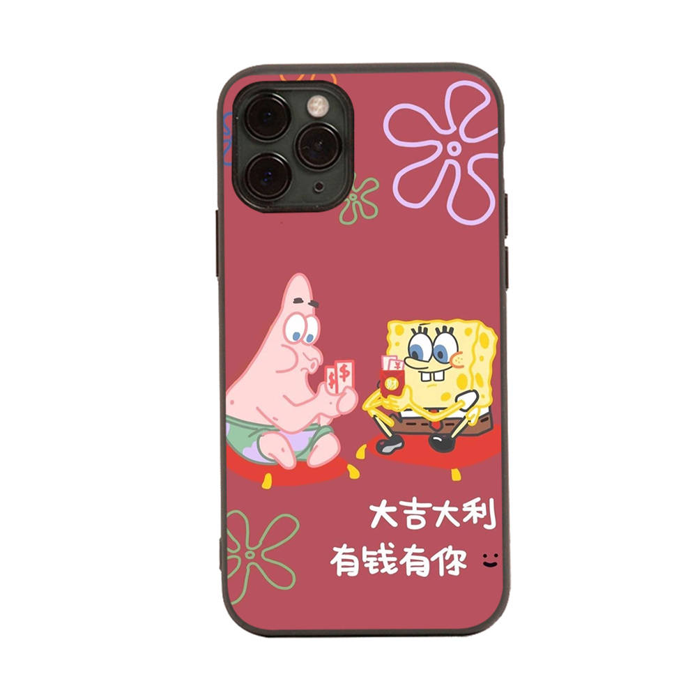 Чехол для OPPO Reno 8 6 5 Pro Find X3 A17 A3 A31 A38 A40 A53 A54 A55 A74 A76 A78 A77 A80 A94 A95 A96 Lite Черный Мягкий Чехол SI40 Милый Спанч Боб