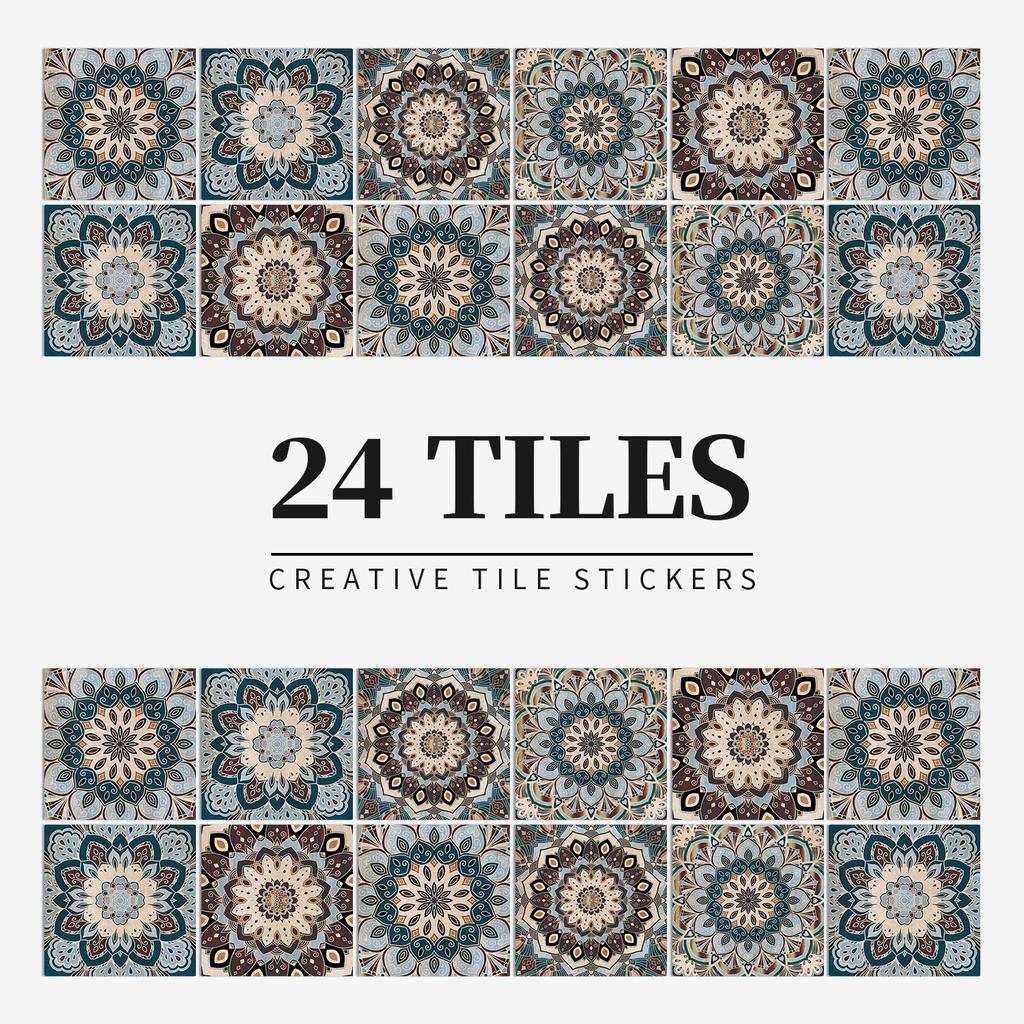 24 Pieces European Pattern Self-Adhesive Tile Sticker Waterproof And Oil-Proof Kitchen Bathroom Wall Decoration Matte Film Pvc Wall Sticker