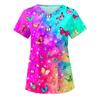 Women Fashion Butterfly Print V-neck Short Sleeve Workwear With Pockets Tops
