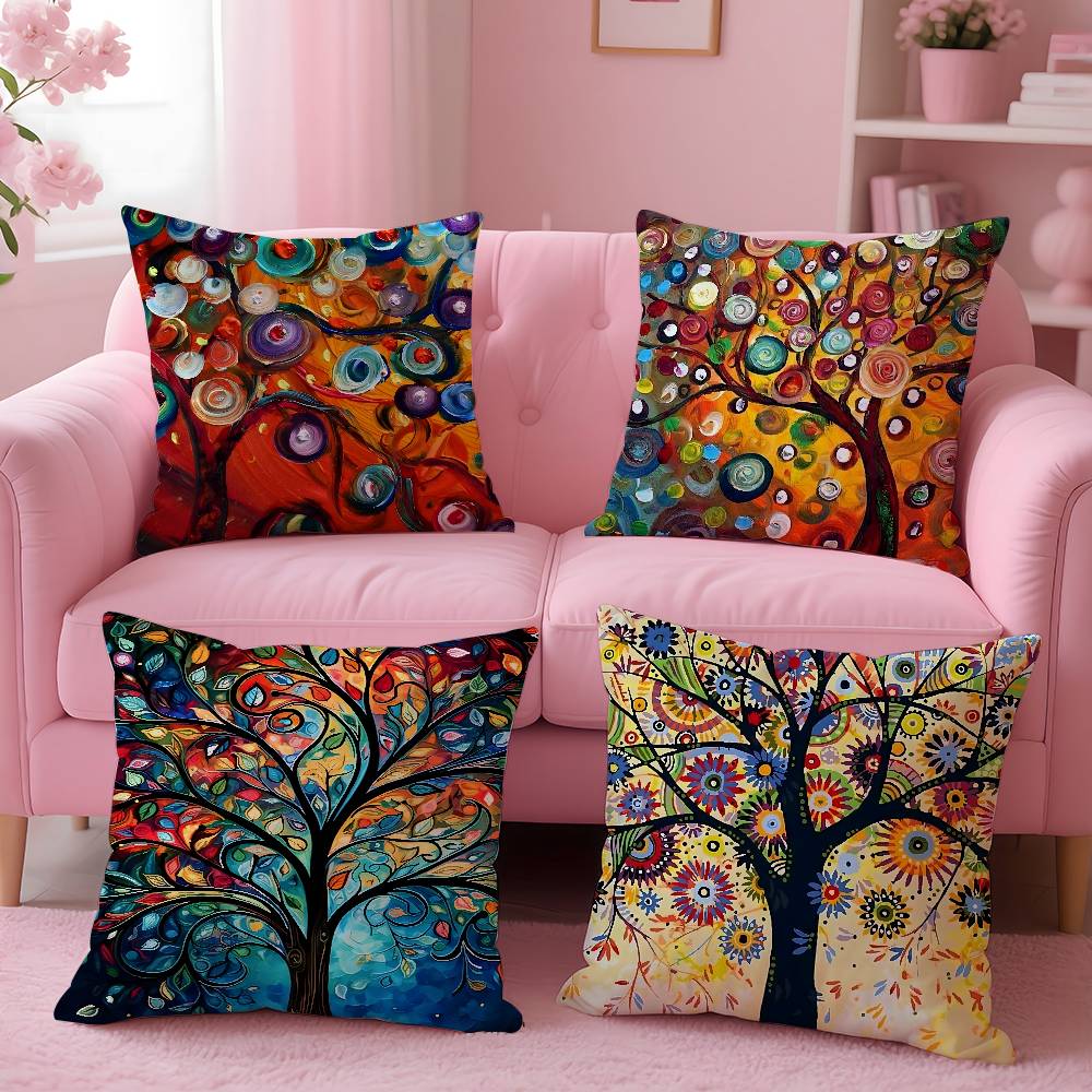 Colored Tree Pillow Case Pattern Printing Pillowcase Living Room Sofa Cushion Cover Bedroom Room Decor